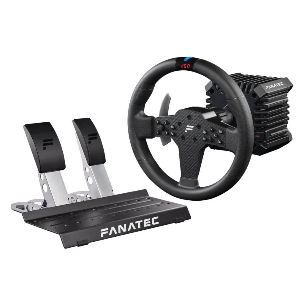 Image montrant le comparatif entre le volant Fanatec CSL DD et Moza R5, avec leurs caractéristiques principales pour le simracing.