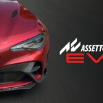 Capture d'écran d'Assetto Corsa Evo montrant une voiture de course sur un circuit sous la pluie.